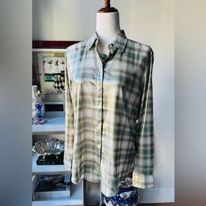 Ralph Lauren Plaid Blouse in Green and Cream